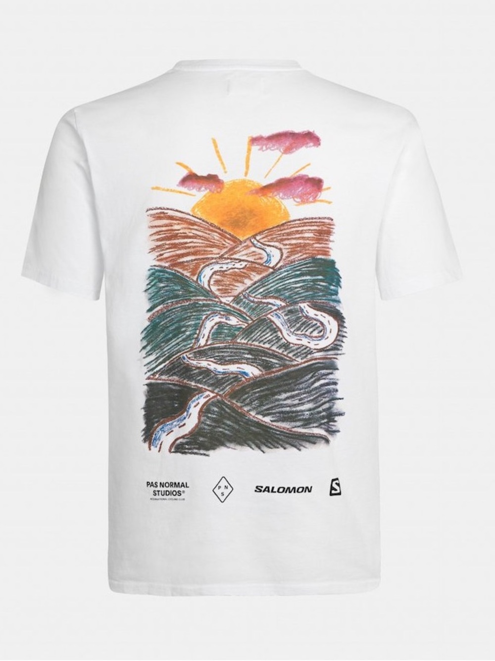 Pas Normal Studios x Salomon collab t-shirt white landscape back print tee XS